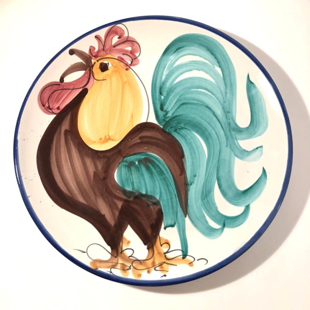 Handpainted Italian Ceramic Brown Rooster Serving Platter, Vintage Collectable.